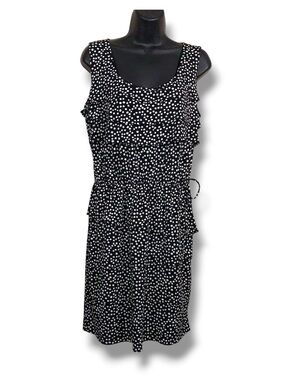 Large Danny And Nicole Black White Polka For Print Dress Tie Accent Stretch